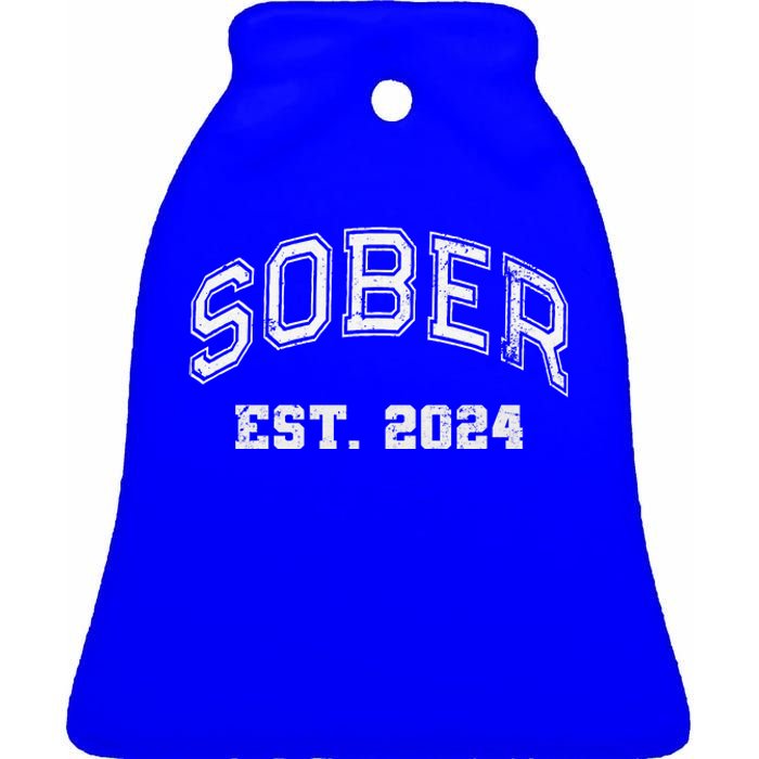 Funny Sober Varsity Est. 2024 Sobriety Celebrate Recovery Aa Ceramic Bell Ornament