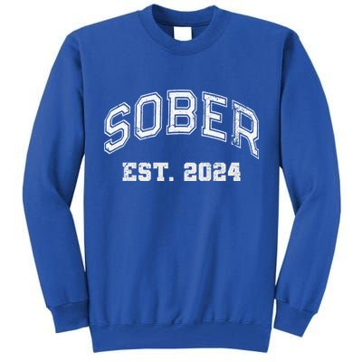 Funny Sober Varsity Est. 2024 Sobriety Celebrate Recovery Aa Tall Sweatshirt