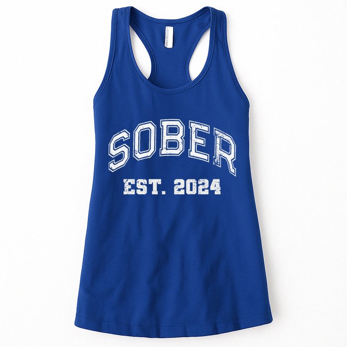 Funny Sober Varsity Est. 2024 Sobriety Celebrate Recovery Aa Womens Tank Top