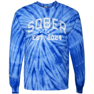 Funny Sober Varsity Est. 2024 Sobriety Celebrate Recovery Aa Tie-Dye Long Sleeve Shirt