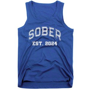 Funny Sober Varsity Est. 2024 Sobriety Celebrate Recovery Aa Tank Top