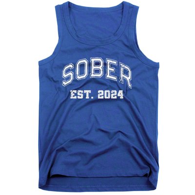 Funny Sober Varsity Est. 2024 Sobriety Celebrate Recovery Aa Tank Top