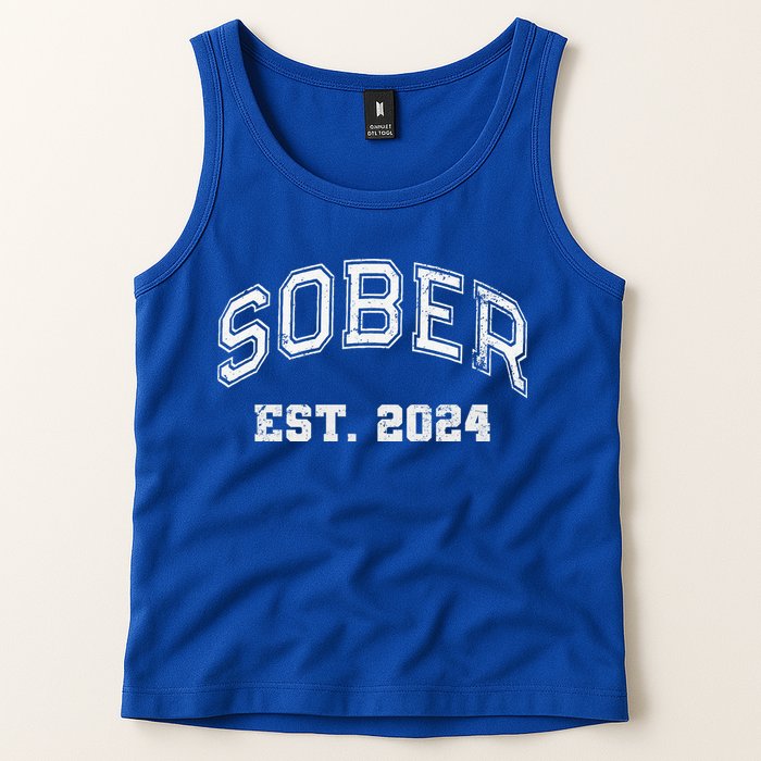 Funny Sober Varsity Est. 2024 Sobriety Celebrate Recovery Aa Tank Top
