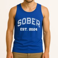 Funny Sober Varsity Est. 2024 Sobriety Celebrate Recovery Aa Tank Top