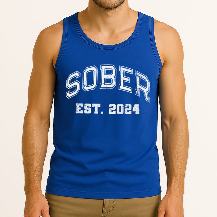 Funny Sober Varsity Est. 2024 Sobriety Celebrate Recovery Aa Tank Top