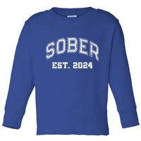 Funny Sober Varsity Est. 2024 Sobriety Celebrate Recovery Aa Toddler Long Sleeve Shirt