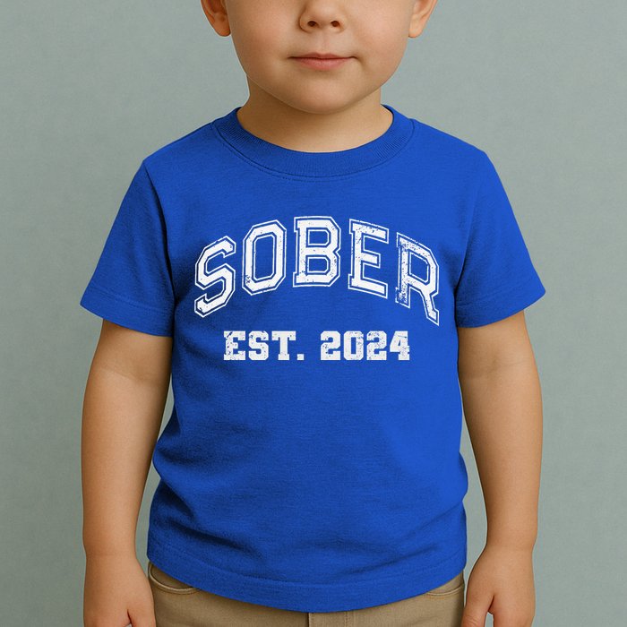 Funny Sober Varsity Est. 2024 Sobriety Celebrate Recovery Aa Toddler T-Shirt