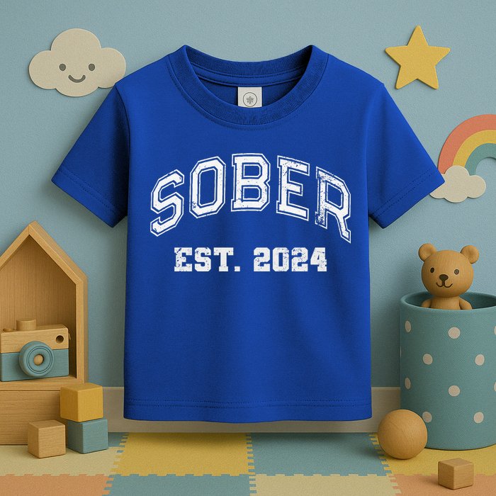 Funny Sober Varsity Est. 2024 Sobriety Celebrate Recovery Aa Toddler T-Shirt