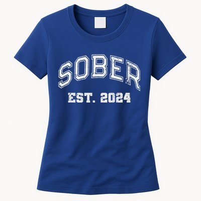 Funny Sober Varsity Est. 2024 Sobriety Celebrate Recovery Aa Womens T-Shirt