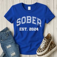 Funny Sober Varsity Est. 2024 Sobriety Celebrate Recovery Aa Womens T-Shirt