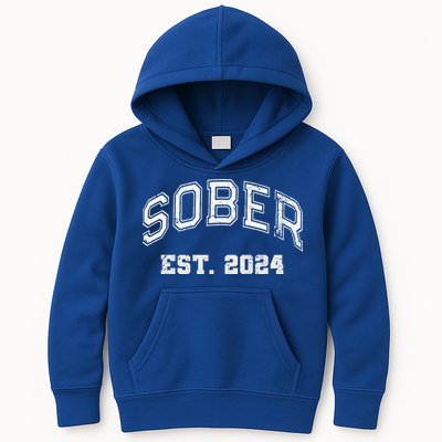 Funny Sober Varsity Est. 2024 Sobriety Celebrate Recovery Aa Kids Hoodie