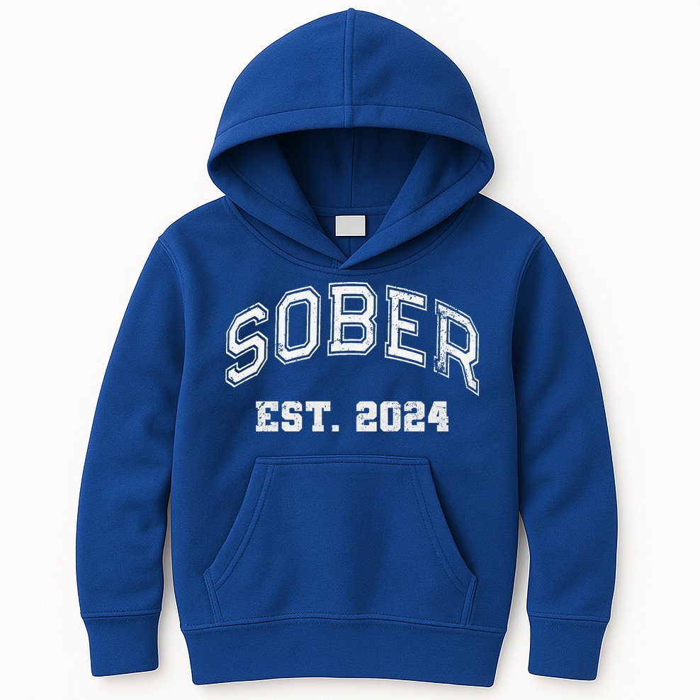 Funny Sober Varsity Est. 2024 Sobriety Celebrate Recovery Aa Kids Hoodie