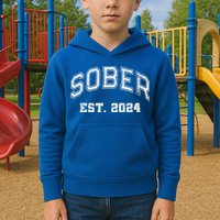 Funny Sober Varsity Est. 2024 Sobriety Celebrate Recovery Aa Kids Hoodie