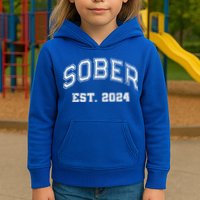 Funny Sober Varsity Est. 2024 Sobriety Celebrate Recovery Aa Kids Hoodie