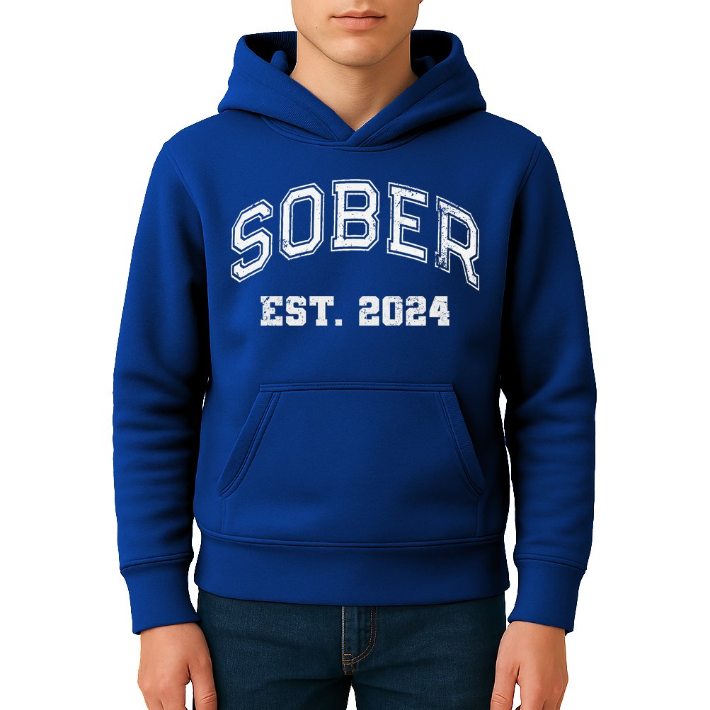 Funny Sober Varsity Est. 2024 Sobriety Celebrate Recovery Aa Kids Hoodie