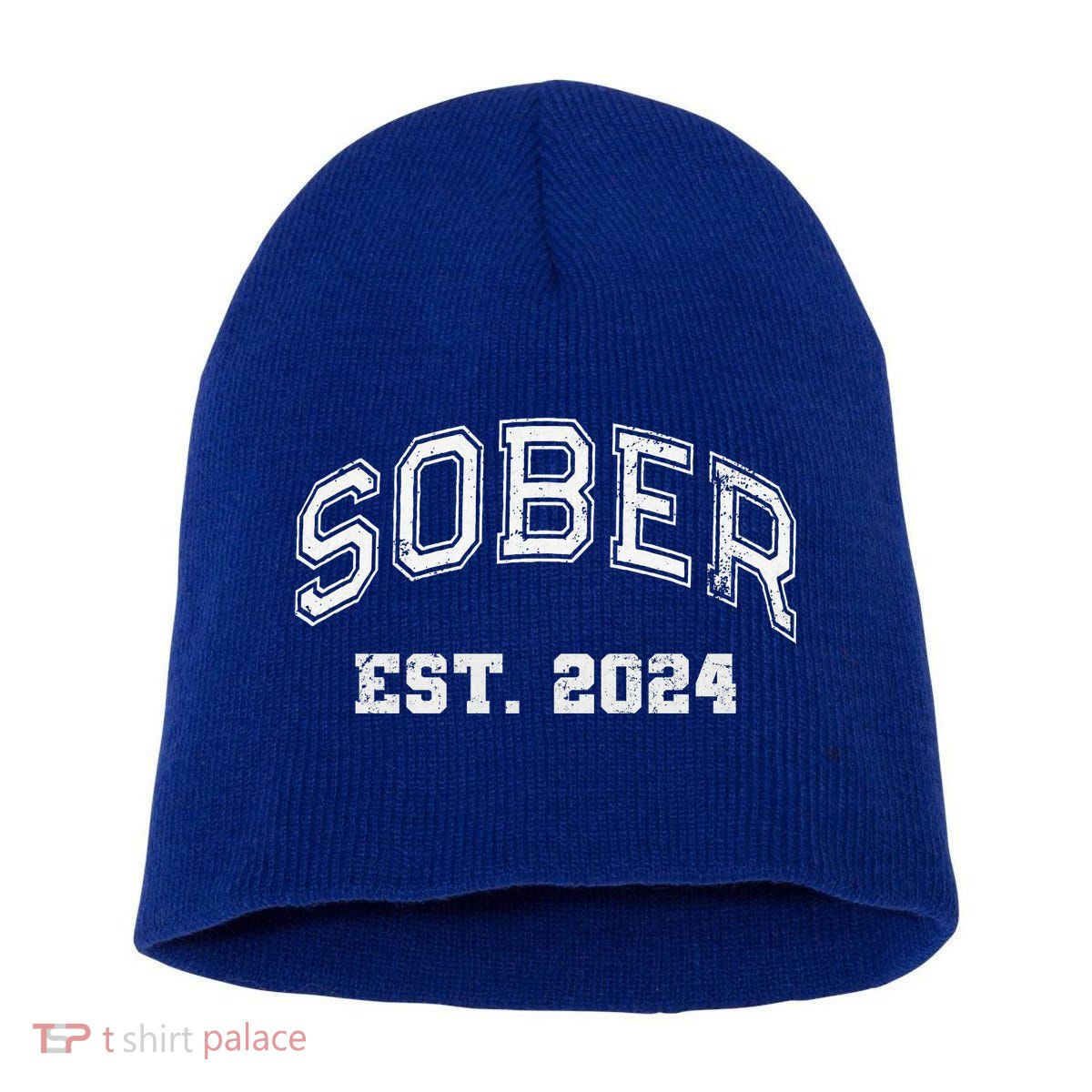 Funny Sober Varsity Est. 2024 Sobriety Celebrate Recovery Aa Short Acrylic Beanie