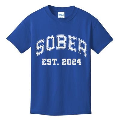 Funny Sober Varsity Est. 2024 Sobriety Celebrate Recovery Aa Kids T-Shirt