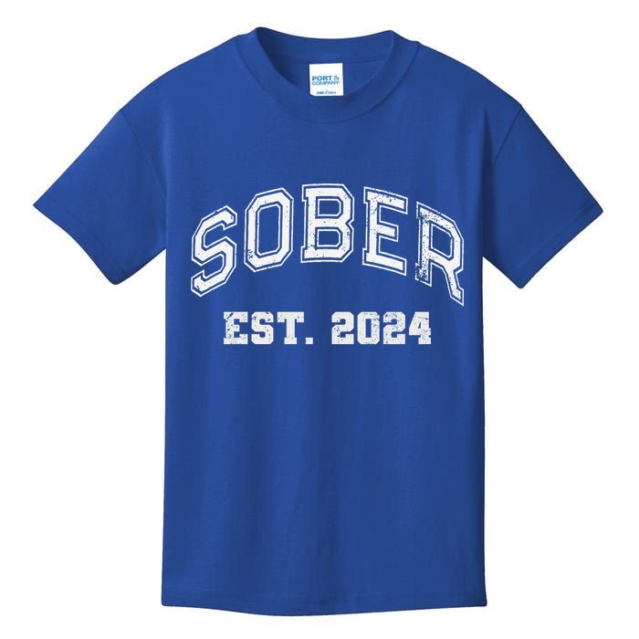 Funny Sober Varsity Est. 2024 Sobriety Celebrate Recovery Aa Kids T-Shirt