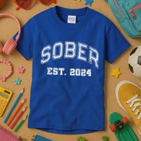 Funny Sober Varsity Est. 2024 Sobriety Celebrate Recovery Aa Kids T-Shirt