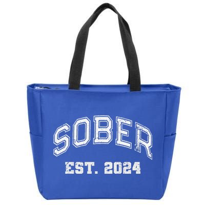 Funny Sober Varsity Est. 2024 Sobriety Celebrate Recovery Aa Zip Tote Bag