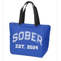Funny Sober Varsity Est. 2024 Sobriety Celebrate Recovery Aa Zip Tote Bag