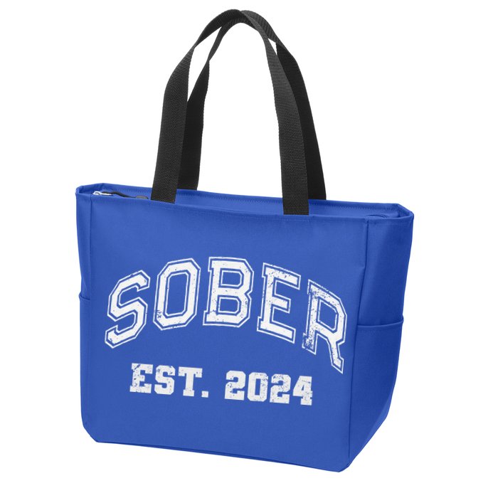 Funny Sober Varsity Est. 2024 Sobriety Celebrate Recovery Aa Zip Tote Bag