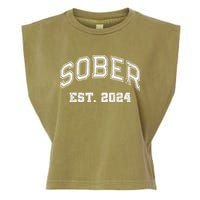 Funny Sober Varsity Est. 2024 Sobriety Celebrate Recovery Aa Garment-Dyed Women's Muscle Tee