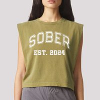 Funny Sober Varsity Est. 2024 Sobriety Celebrate Recovery Aa Garment-Dyed Women's Muscle Tee