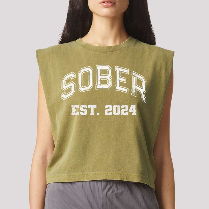 Funny Sober Varsity Est. 2024 Sobriety Celebrate Recovery Aa Garment-Dyed Women's Muscle Tee