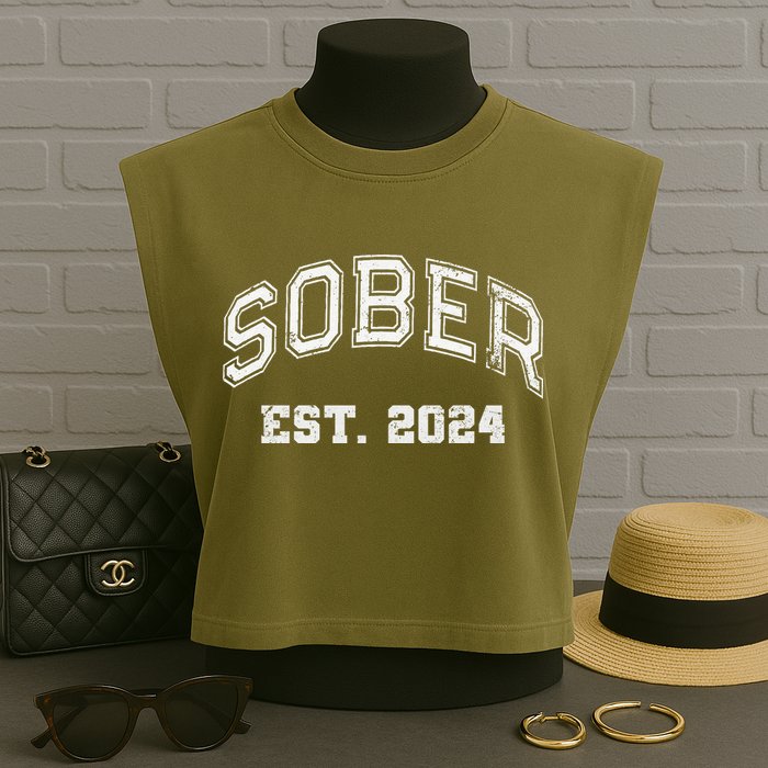 Funny Sober Varsity Est. 2024 Sobriety Celebrate Recovery Aa Garment-Dyed Women's Muscle Tee