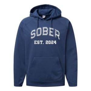 Funny Sober Varsity Est. 2024 Sobriety Celebrate Recovery Aa Performance Fleece Hoodie