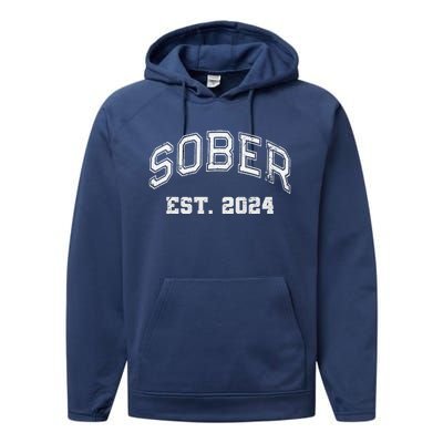 Funny Sober Varsity Est. 2024 Sobriety Celebrate Recovery Aa Performance Fleece Hoodie