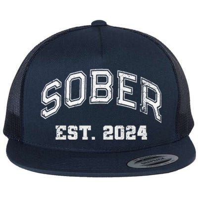 Funny Sober Varsity Est. 2024 Sobriety Celebrate Recovery Aa Flat Bill Trucker Hat