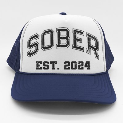 Funny Sober Varsity Est. 2024 Sobriety Celebrate Recovery Aa Trucker Hat