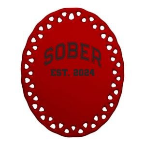 Funny Sober Varsity Est. 2024 Sobriety Celebrate Recovery Aa Ceramic Oval Ornament