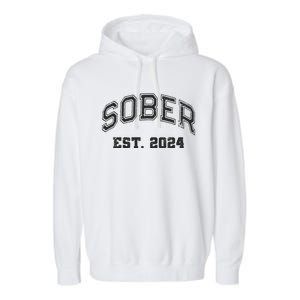 Funny Sober Varsity Est. 2024 Sobriety Celebrate Recovery Aa Garment-Dyed Fleece Hoodie