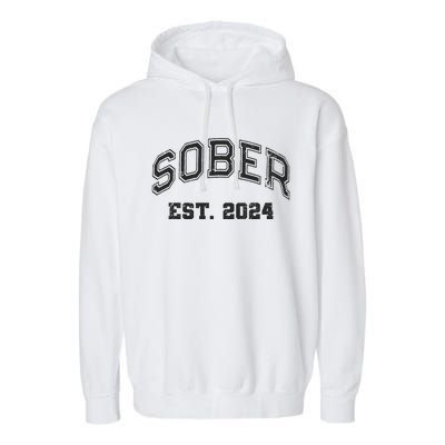 Funny Sober Varsity Est. 2024 Sobriety Celebrate Recovery Aa Garment-Dyed Fleece Hoodie