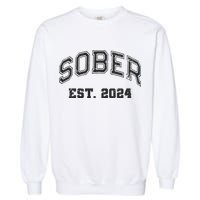 Funny Sober Varsity Est. 2024 Sobriety Celebrate Recovery Aa Garment-Dyed Sweatshirt