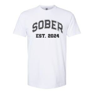 Funny Sober Varsity Est. 2024 Sobriety Celebrate Recovery Aa Softstyle CVC T-Shirt