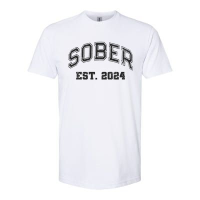 Funny Sober Varsity Est. 2024 Sobriety Celebrate Recovery Aa Softstyle CVC T-Shirt