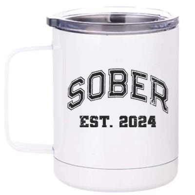 Funny Sober Varsity Est. 2024 Sobriety Celebrate Recovery Aa 12 oz Stainless Steel Tumbler Cup