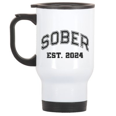 Funny Sober Varsity Est. 2024 Sobriety Celebrate Recovery Aa Stainless Steel Travel Mug