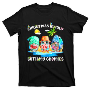 Funny Summer Vacation Gnomies Gnomes For Christmas In July T-Shirt