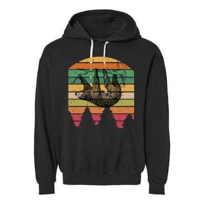 Funny Sloth Vintage Retro Pine Tree Sloths Gift Garment-Dyed Fleece Hoodie