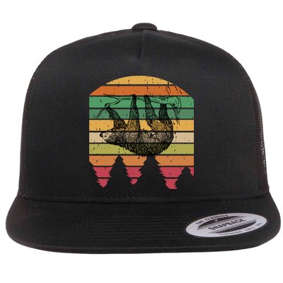 Funny Sloth Vintage Retro Pine Tree Sloths Gift Flat Bill Trucker Hat
