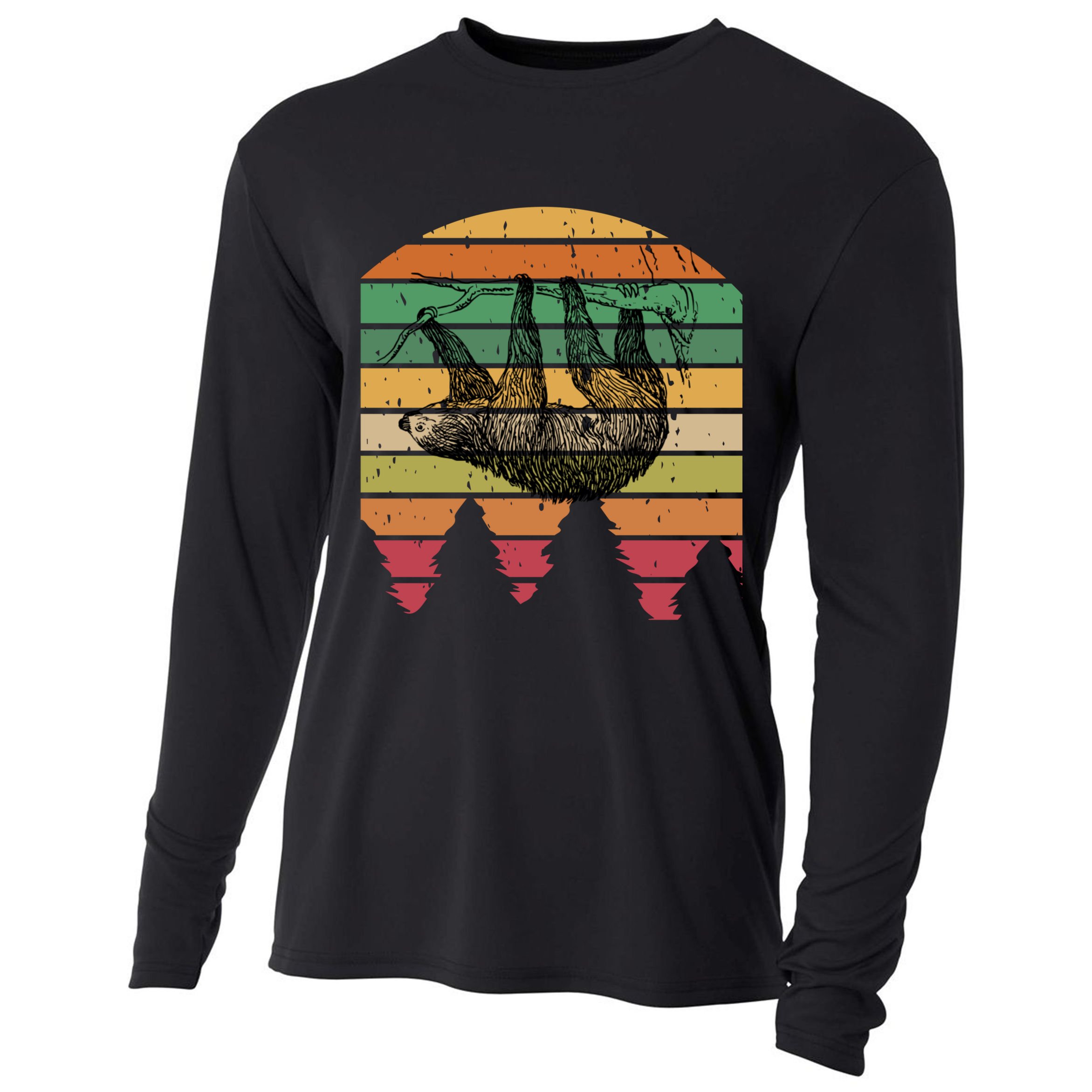 Funny Sloth Vintage Retro Pine Tree Sloths Gift Cooling Performance Long Sleeve Crew