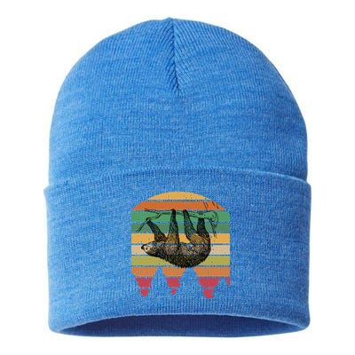 Funny Sloth Vintage Retro Pine Tree Sloths Gift Sustainable Knit Beanie