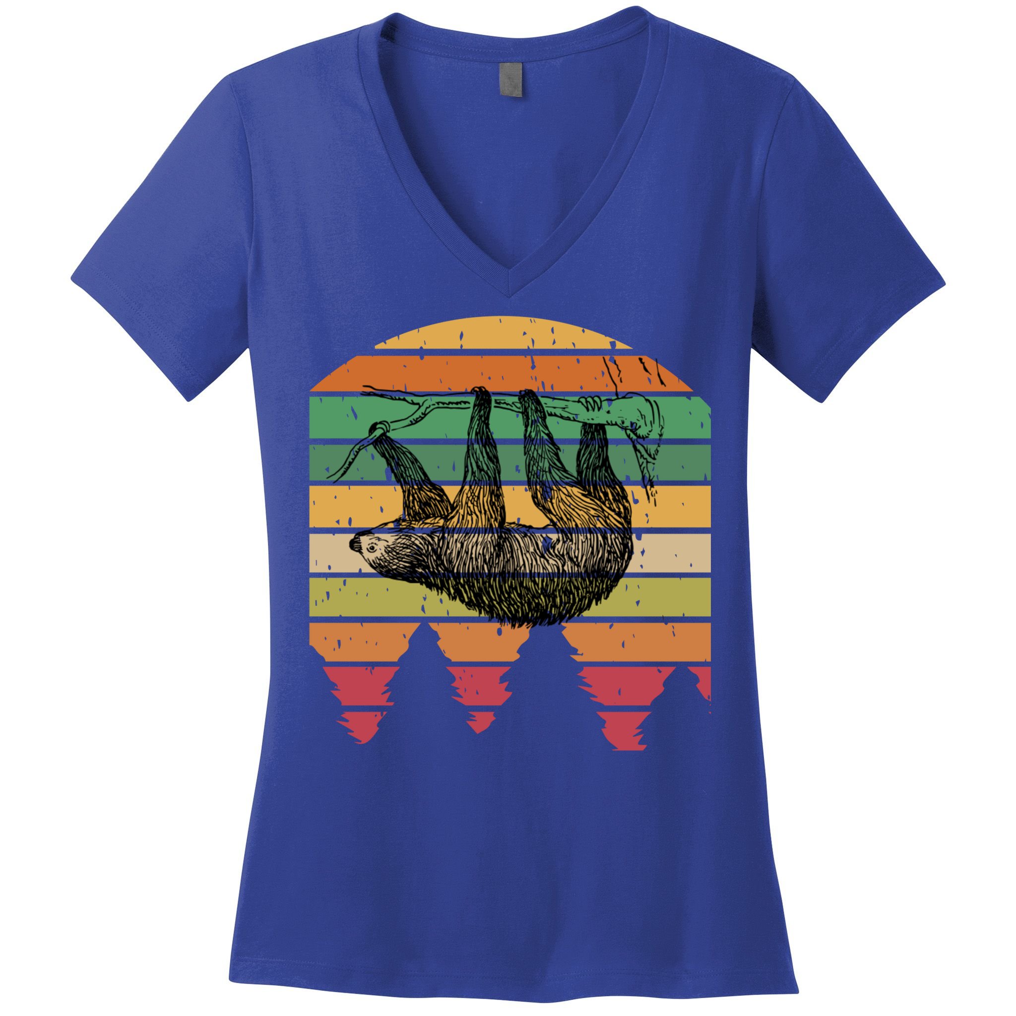 Funny Sloth Vintage Retro Pine Tree Sloths Gift Women's V-Neck T-Shirt