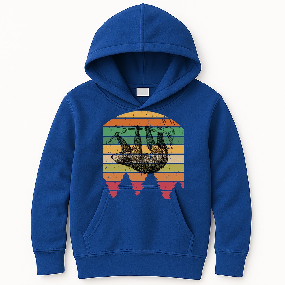 Funny Sloth Vintage Retro Pine Tree Sloths Gift Kids Hoodie
