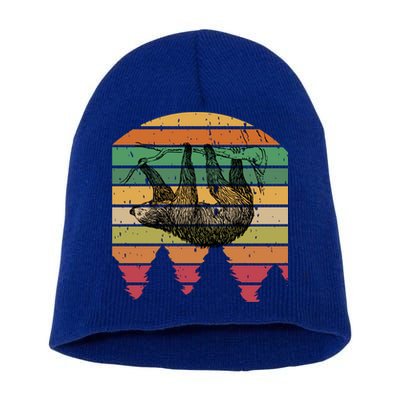 Funny Sloth Vintage Retro Pine Tree Sloths Gift Short Acrylic Beanie